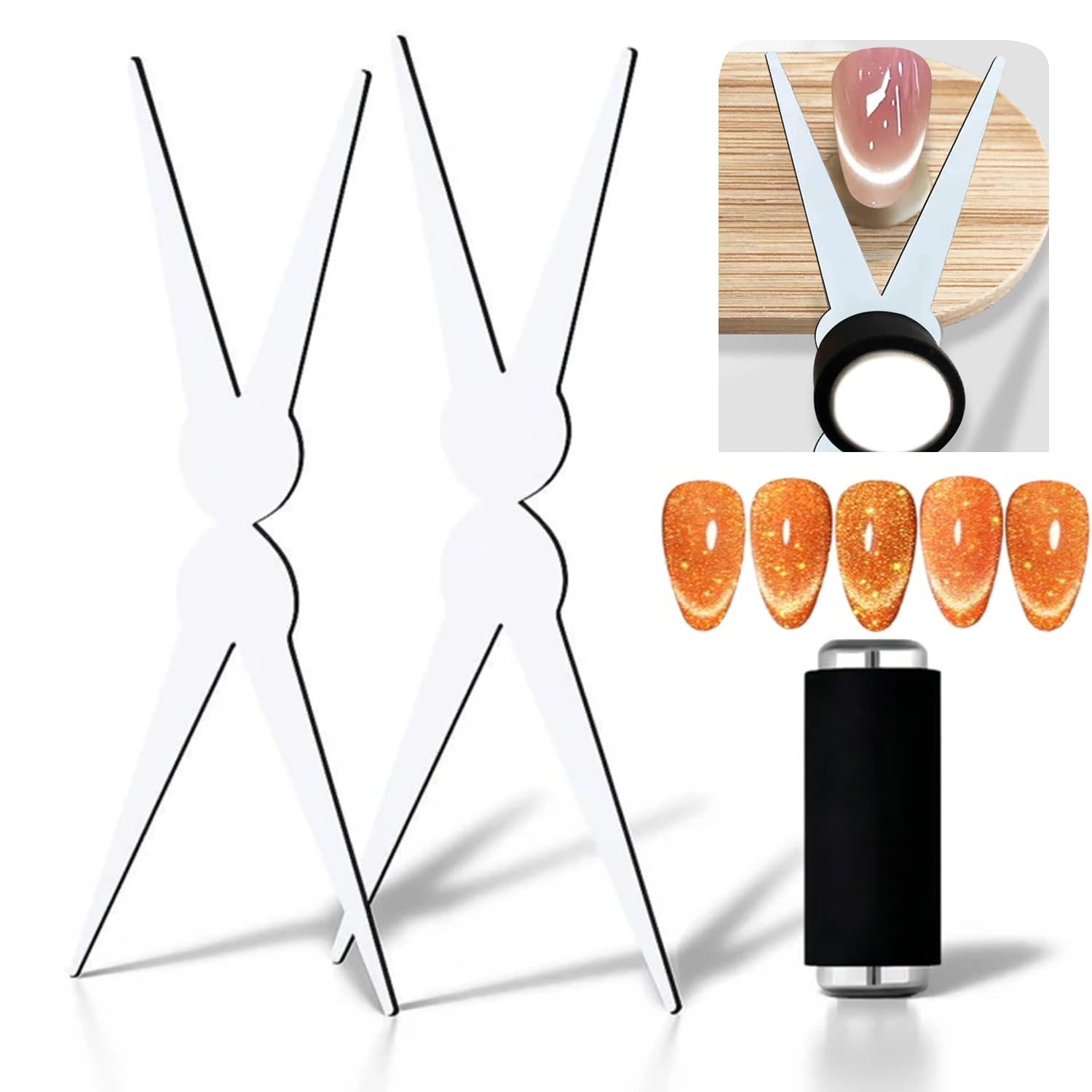 Cat Eye Nail Magnet Tool, 2-In-1 Scissor Shape for French Effect with Cylindrica