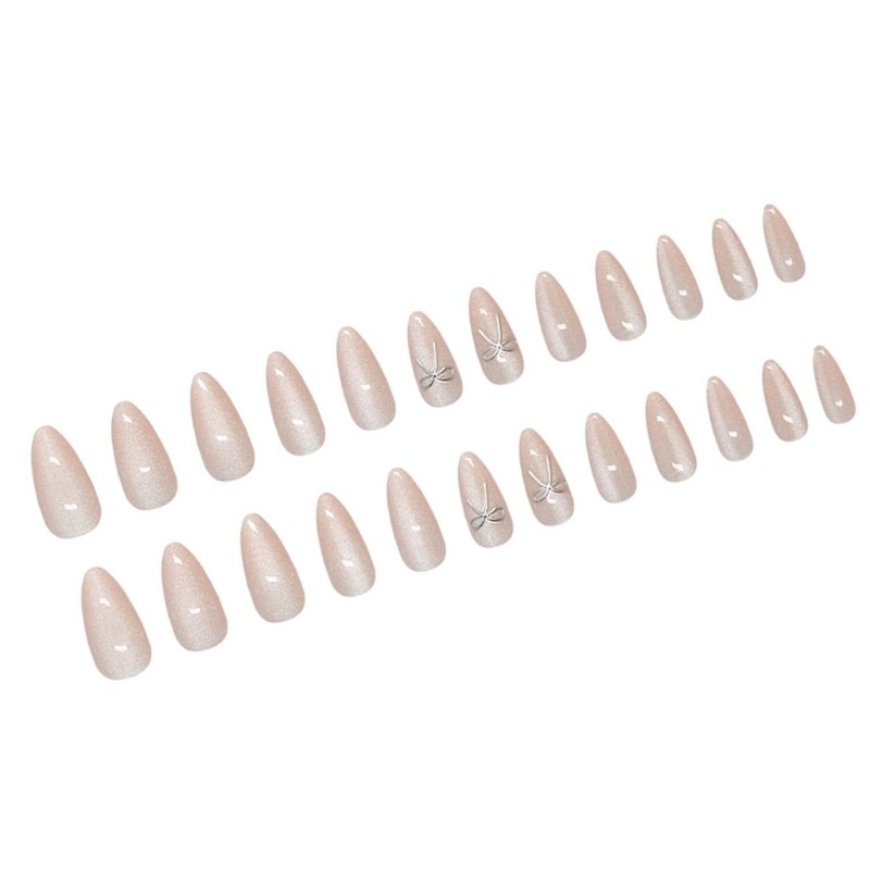 24pcs Glossy Press On Nail Almond Cats Eye False Nail For Fashionable Women