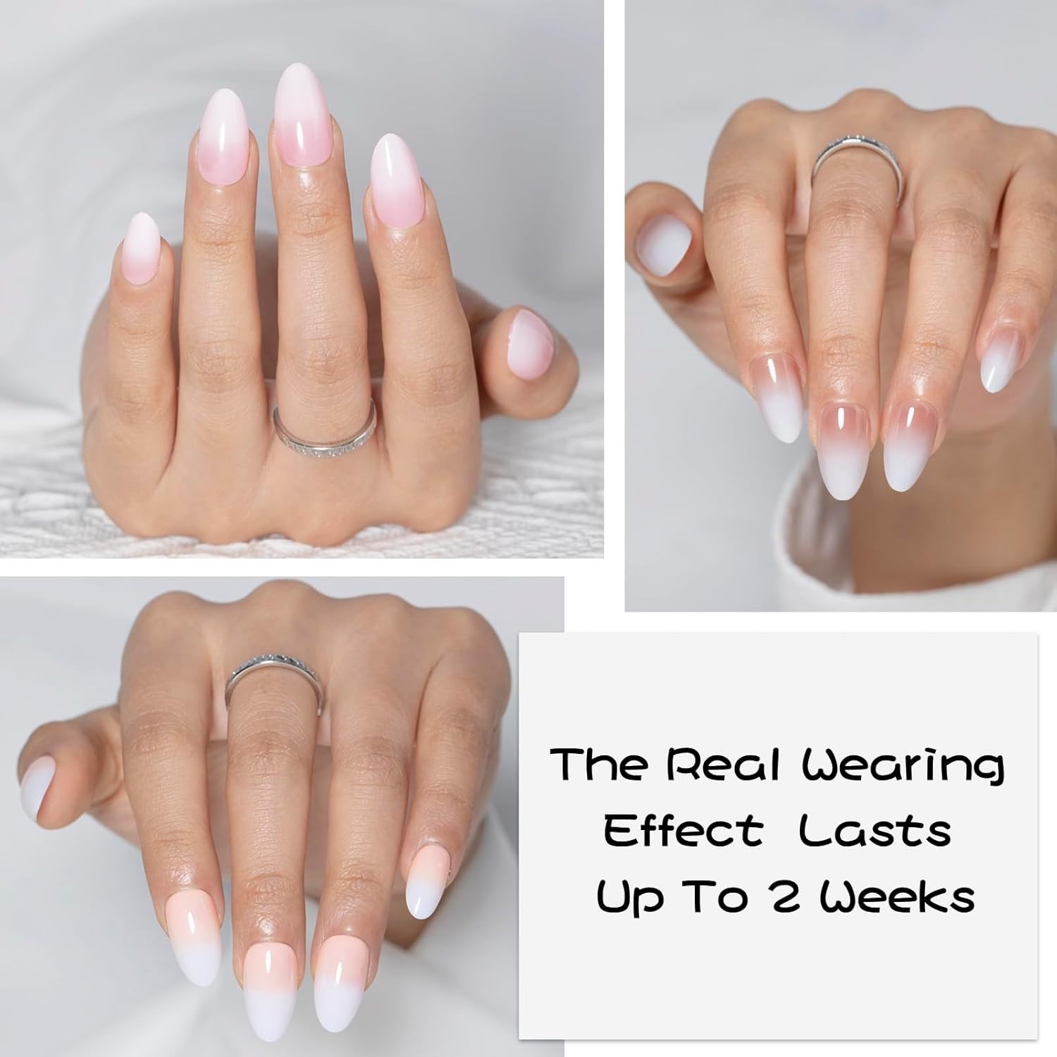 5 Styles Glossy Short Almond Press on Nails, Ombre Pink Nude Brown with White, R