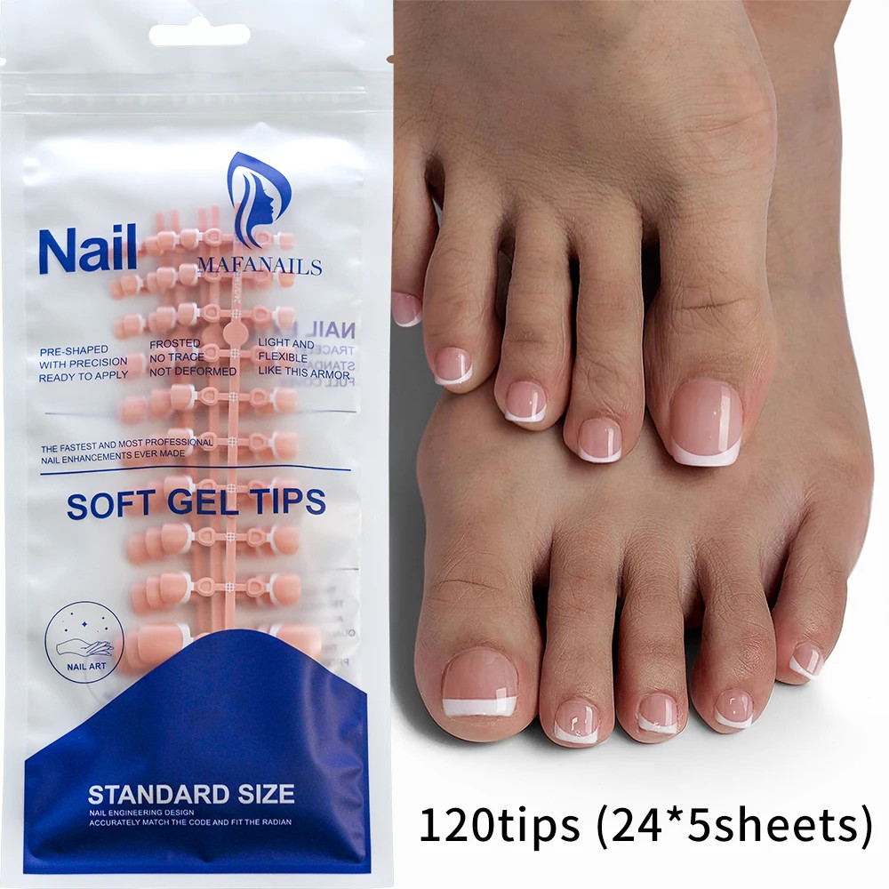 144Pcs Short Square False Toe Nails Lake Blue/White/Red/Nude Press on Toenails G