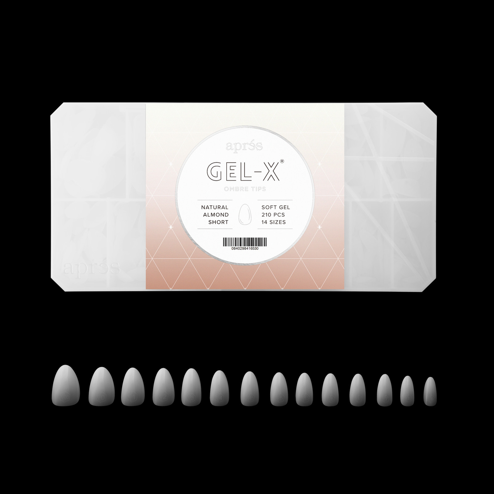 Apres Gel-X Ombre Natural Almond Short Tips Box 14 Sizes 210pc