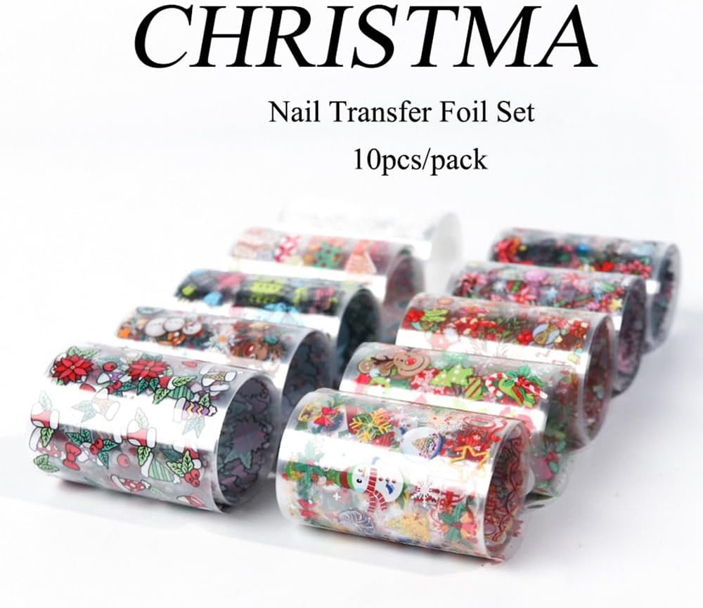 10 Sheets Christmas Nail Art Foils Transfer Stickers Winter Nail Stickers Decals