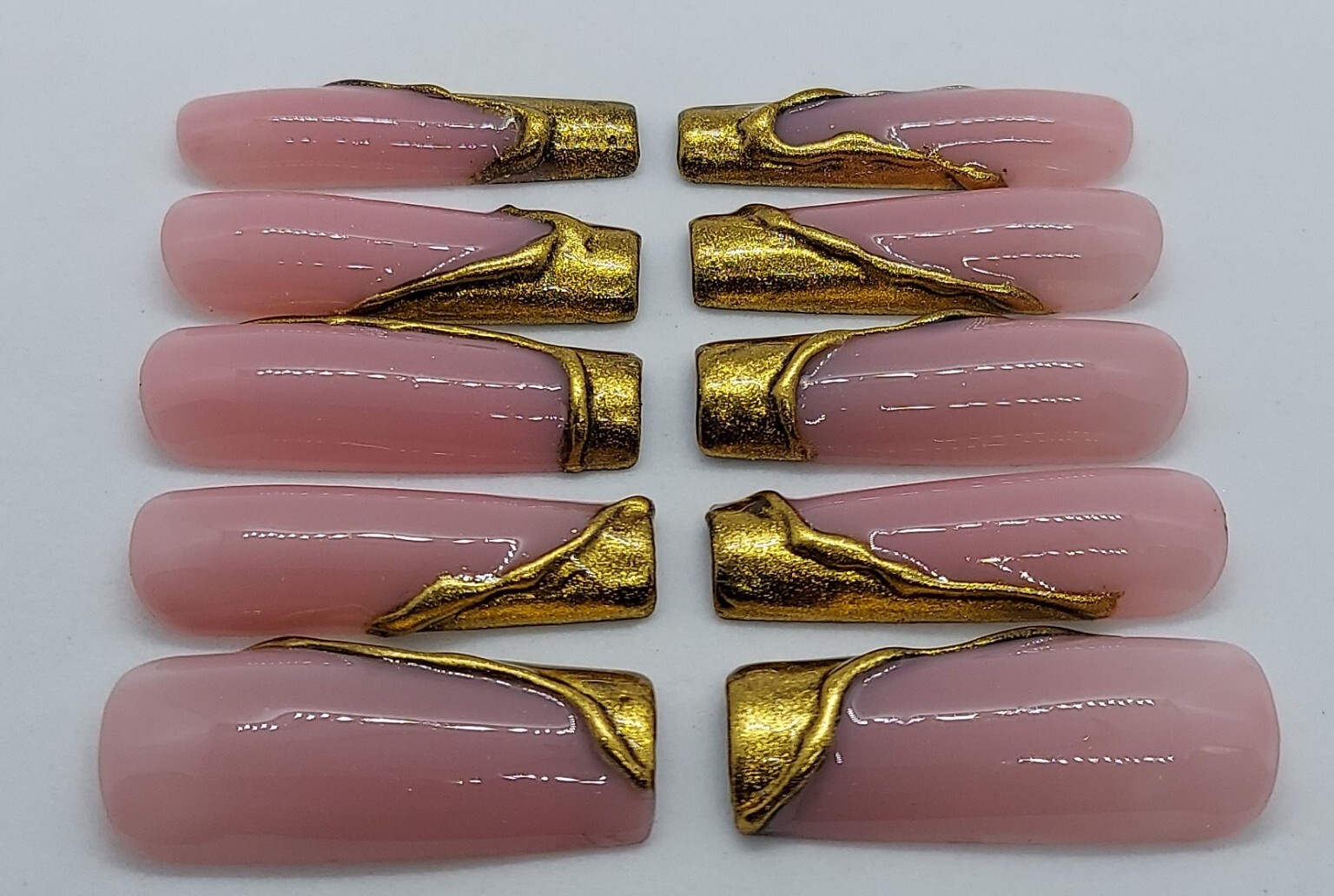 Gold Chrome Trendy Holiday Wedding Gift Bridesmaids Bridal 3D Press on Nails