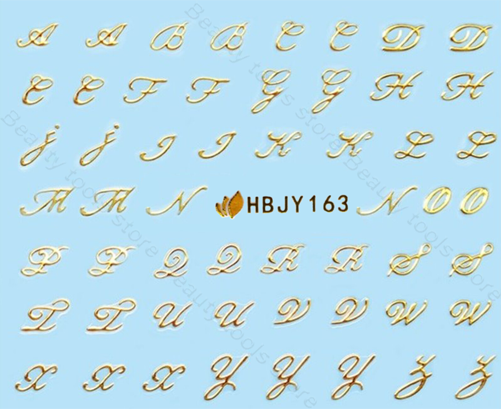 Nail Art 3D Decal Stickers Alphabet Letters In Writing Gold HBJY163