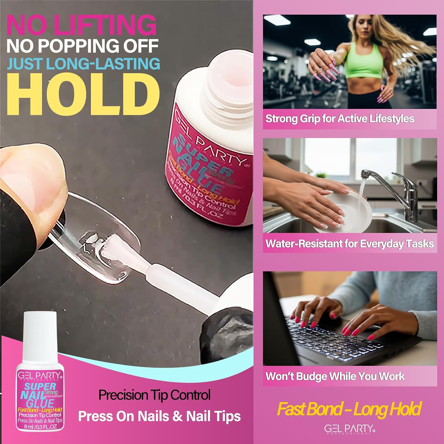 GELPARTY (8Ml) Super Strong Brush on Nail Glue for Press on Nails & Tips – Quick