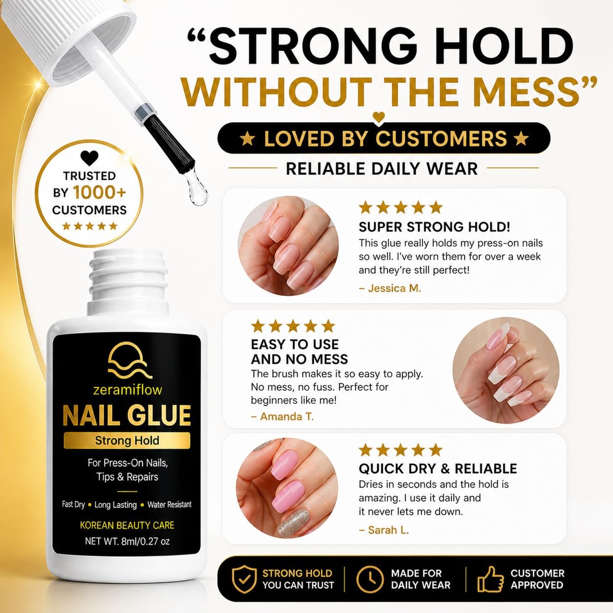 Brush-On Nail Glue for Press On Nails – Strong Hold Quick Dry Nail Glue with …