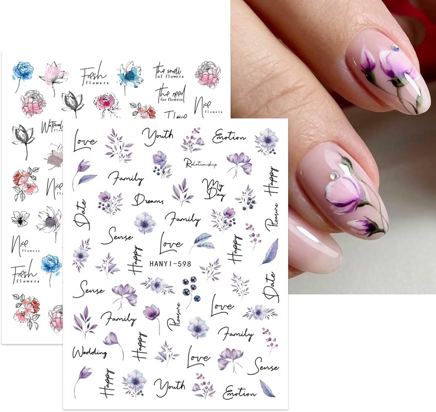 10 Sheets Self-Adhesive Spring Floral Nail Art Stickers – Elegant DIY Designs