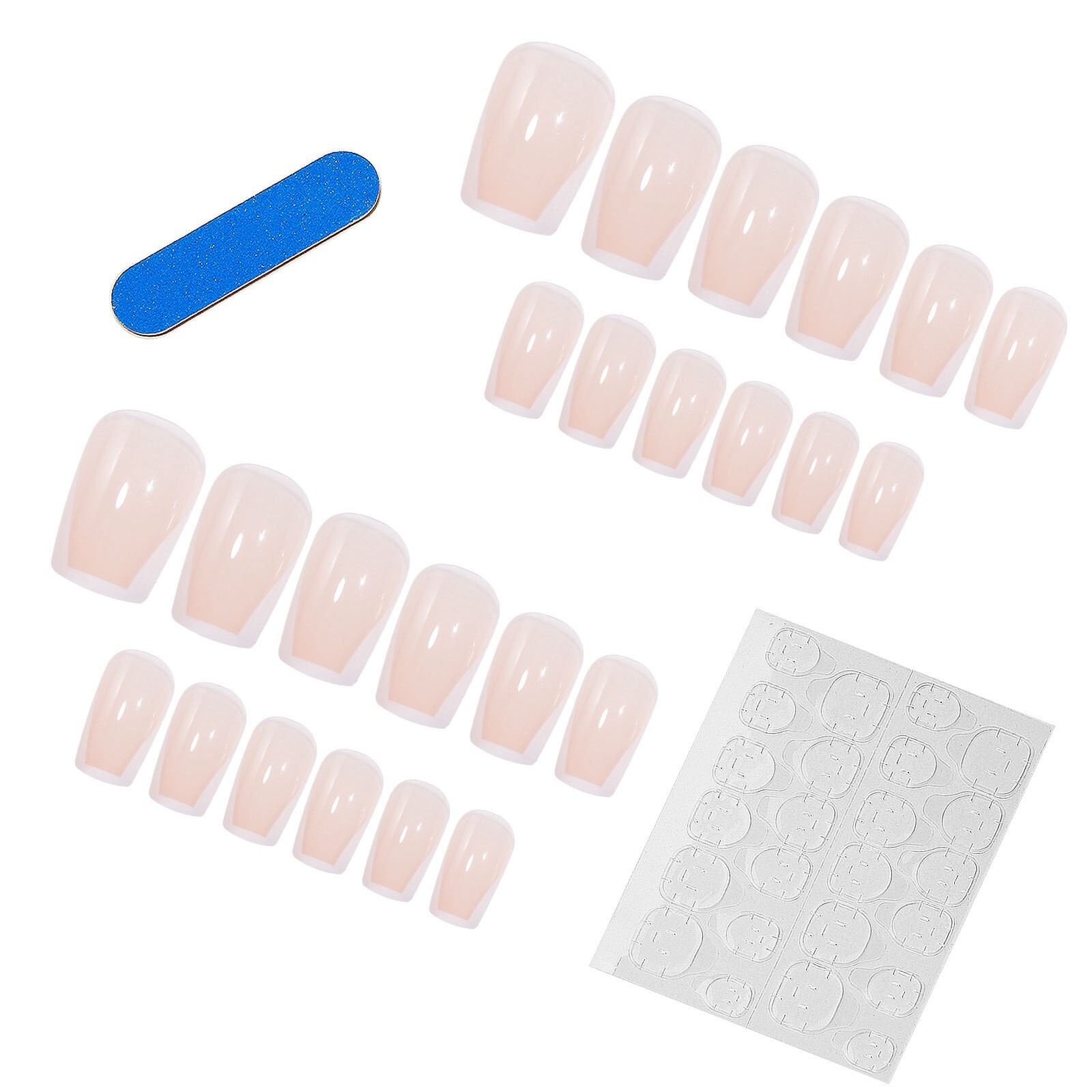 24 Pcs French Shape False Nail Short Square Press on Nails with Nail Sticker