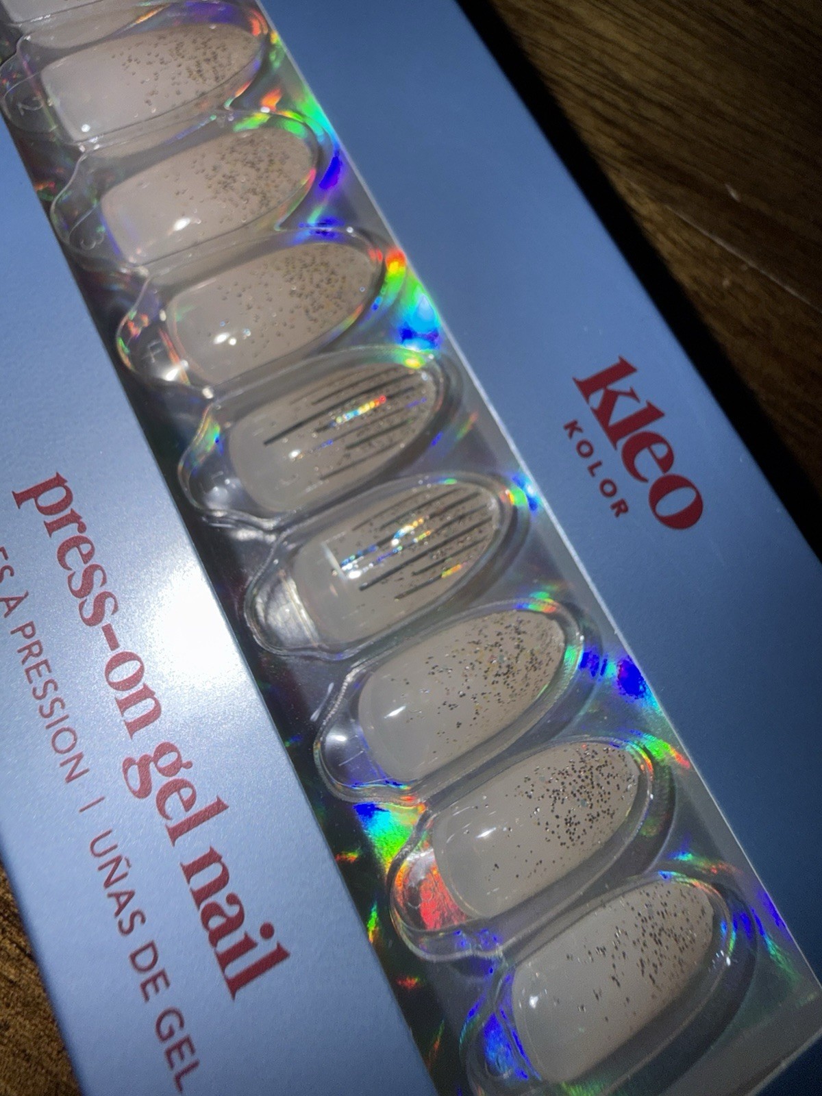 New Kleo Kolor Press-On Gel Nails – Long Almond Sparkling Icicle
