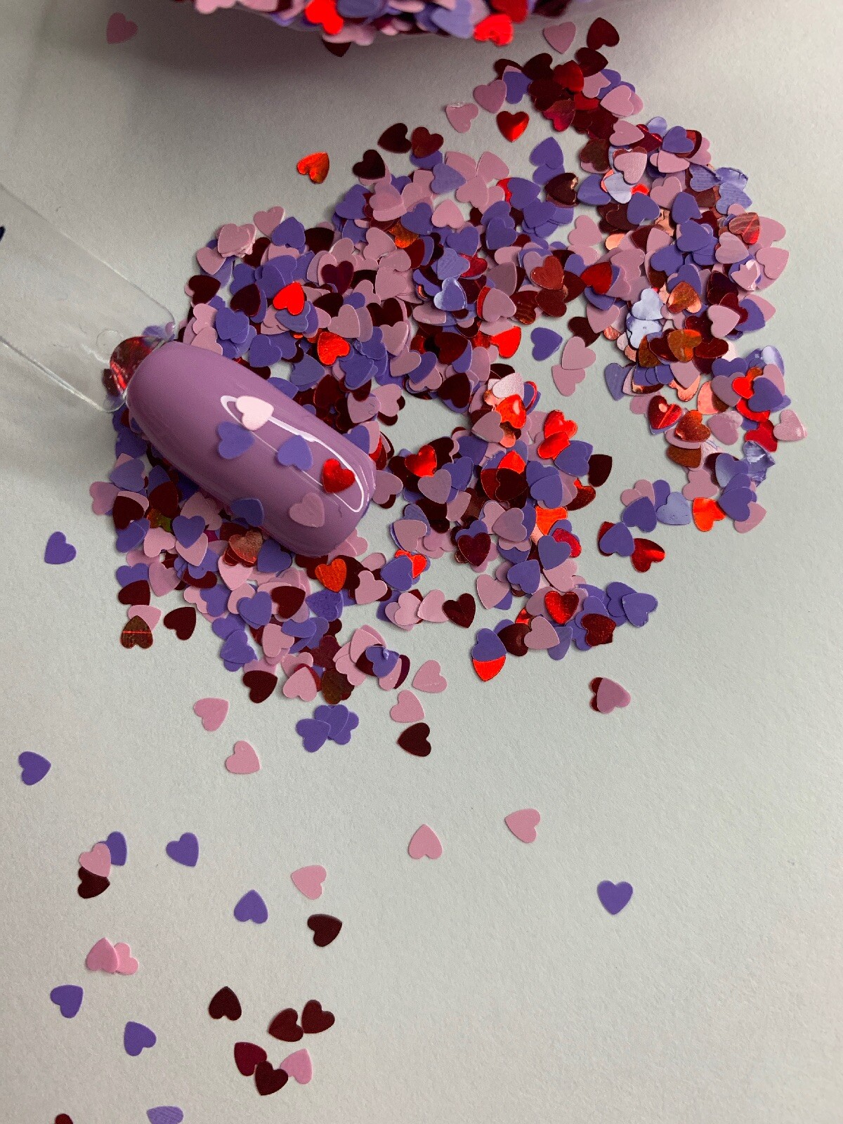 Valentine’s Hearts Pink, Purple, Red Nail Glit | 1 TSP | Gel Nail Art & Acrylic
