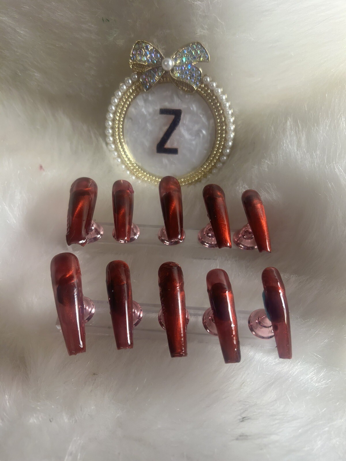 Z NAILZ! Handmade 2XL Coffin Magnetic Red 2 directional Press On Nails