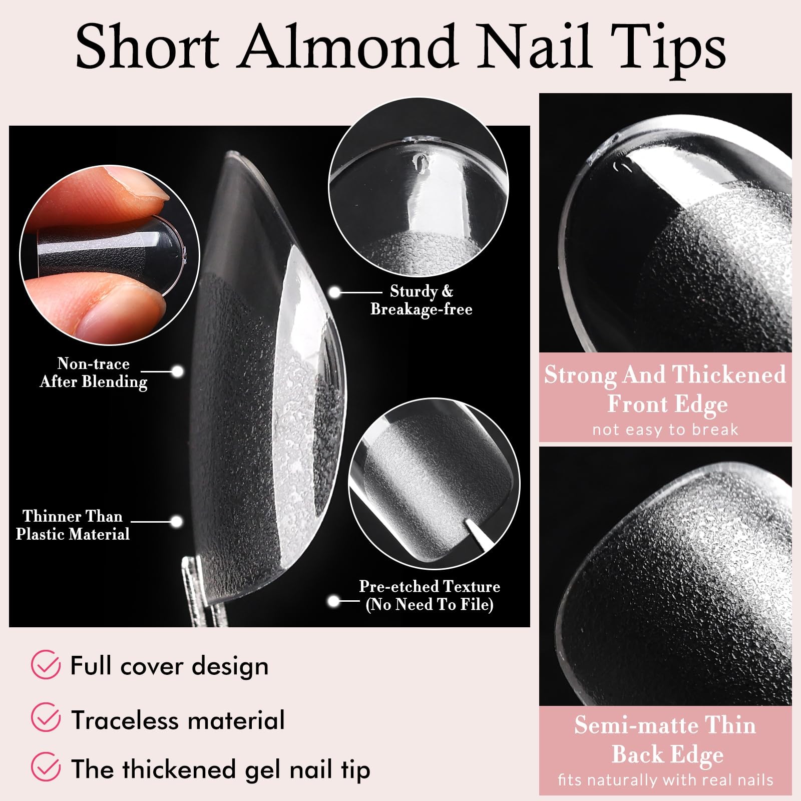 Lifextol 300pc Oval Gel Nail Tips Short Fake Nails for Press 12 Sizes, clear