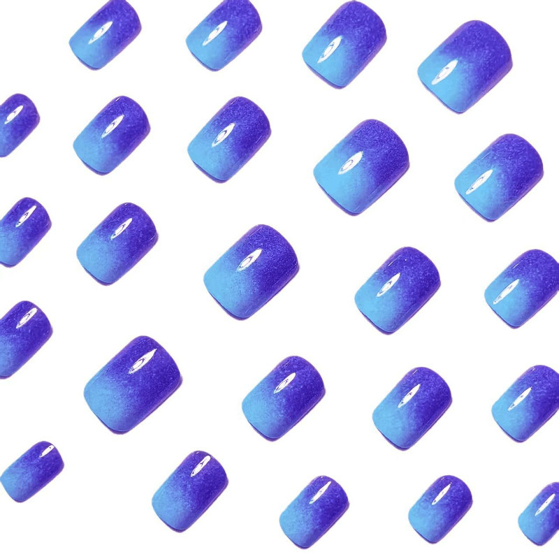 48Pcs-Mermaid Purple Cyan Ombre Sparkly Short Square Press on Nails Set