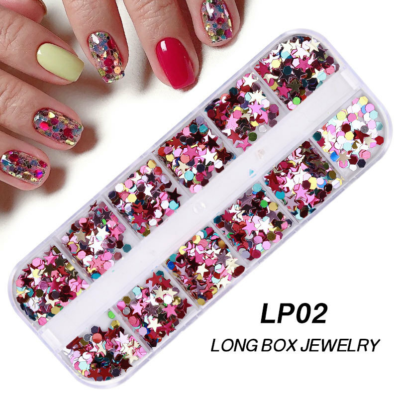 Nail Glitter Sequins Laser 3D Love Heart Star Flakes Nail Art 3D Decoration DIY