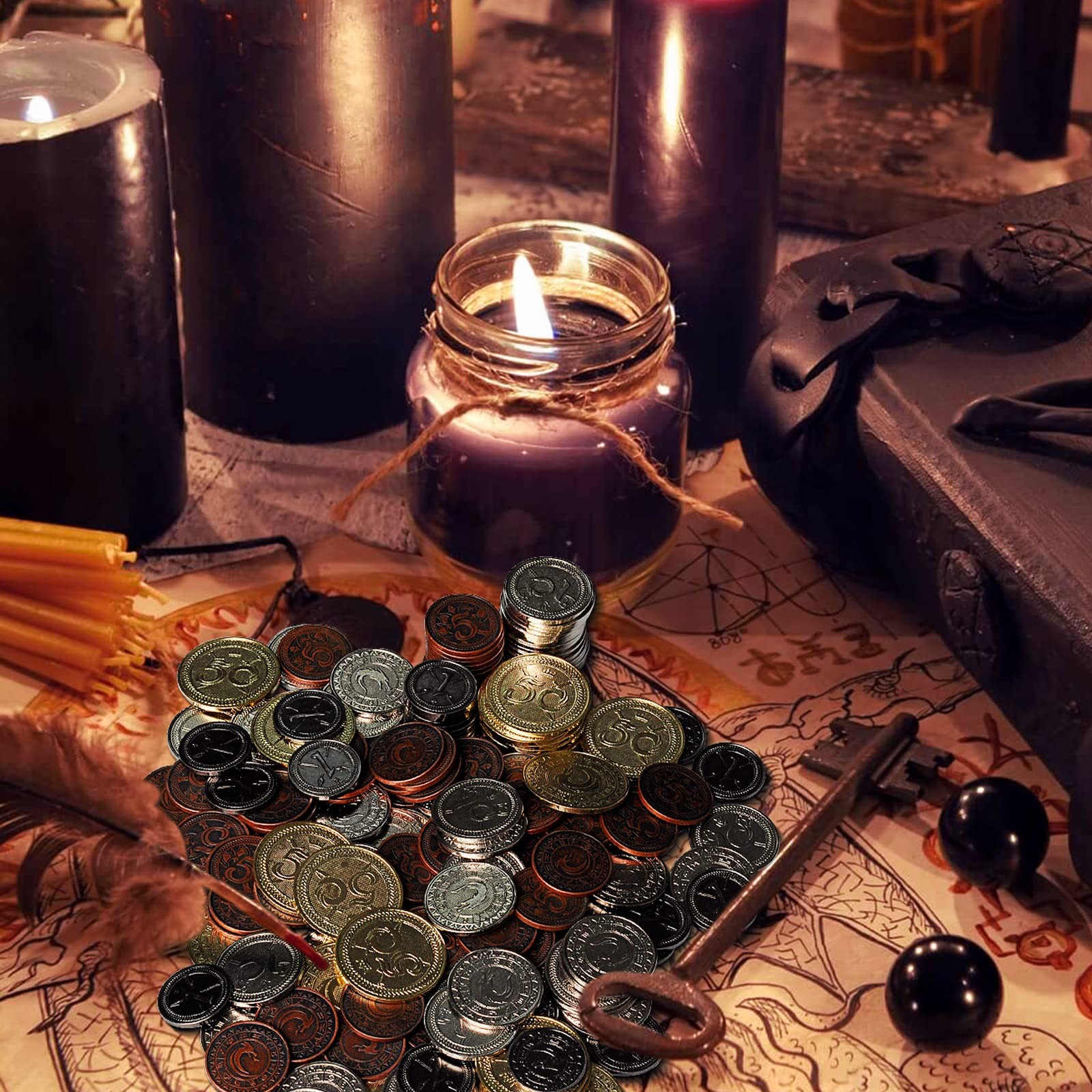 DND Metal Coins Set of 60 with Leather Pouch – Gaming Tokens, Pirate 30mm