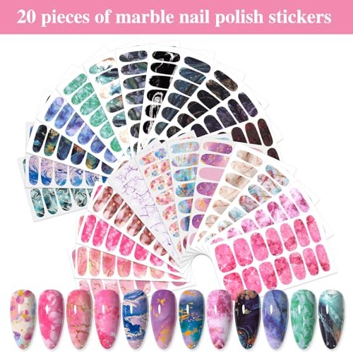 24 Sheets 336 Pcs Marble Nail Stickers Full Wraps for Women Girls Color Style 1