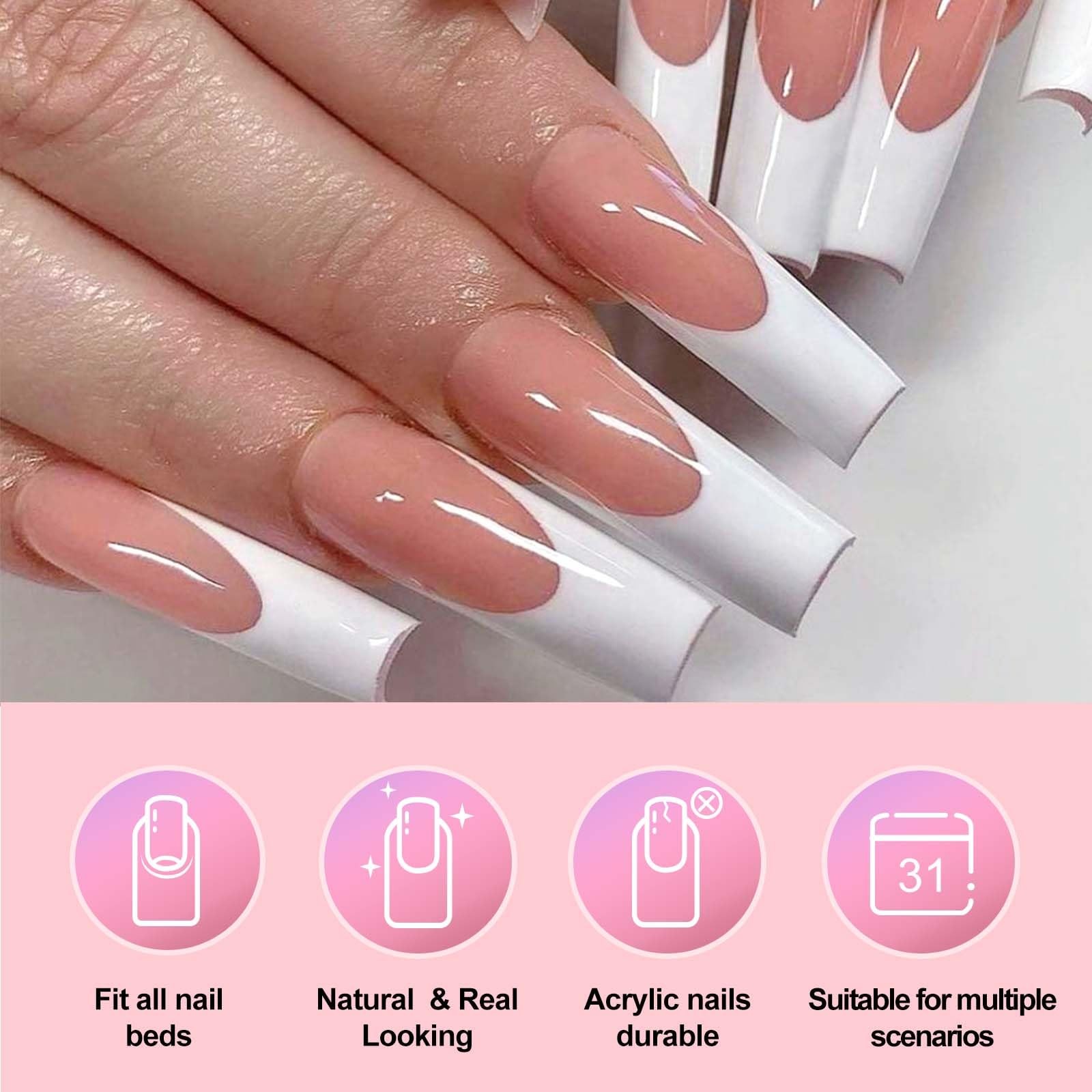 120 pcs French Tips Press on Nails Long Square (Pack of 120), Style-2