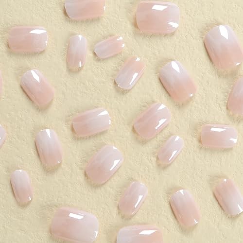 Gradient Short Press On Nails Square Chrome Acrylic Fake Nails for Women