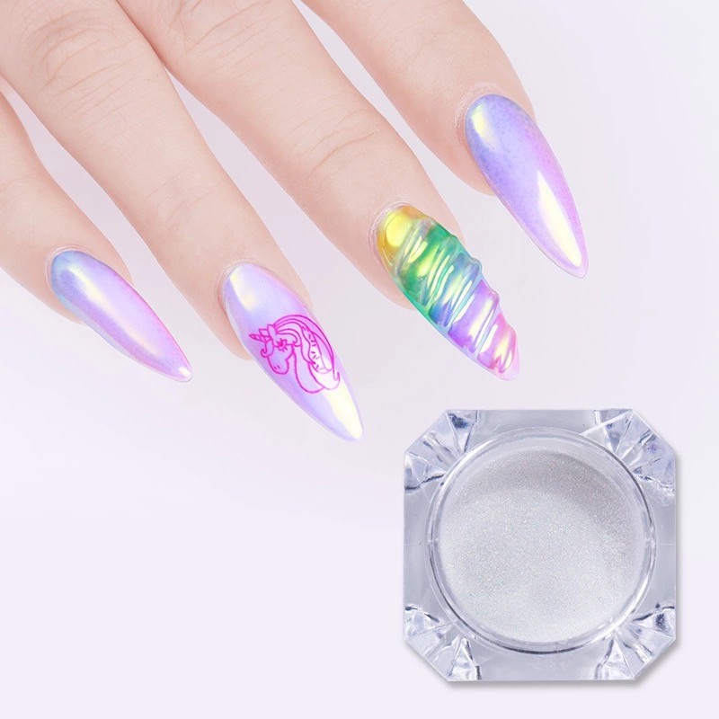 Nail Powder AURORA UNICORN Neon AB RAINBOW Colours CHROME Mirror Effect Nails UK