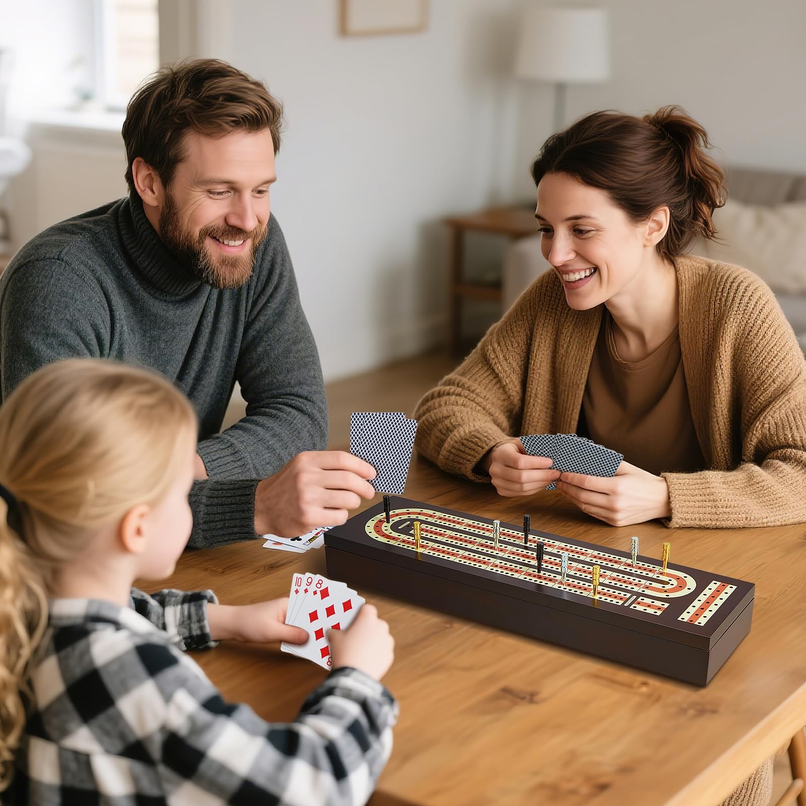 BIVOMON Cribbage Board Game Set Continuous 3 15 x 4 x 2 inches, Brown+classic