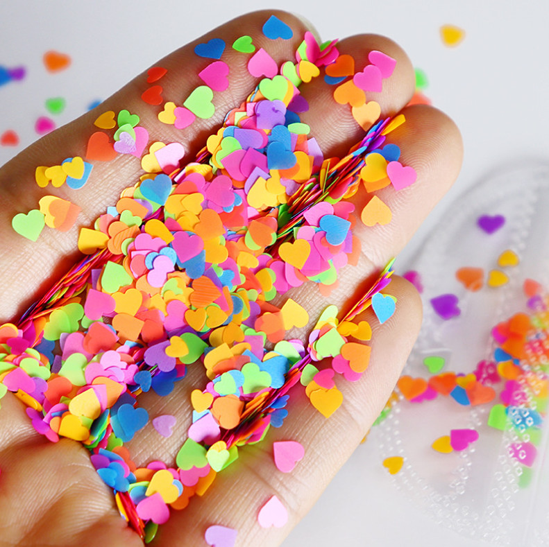 3/4MM Neon Fluorescent Heart Glitter Sequins Manicure Nail Art Stickers 2G NH25