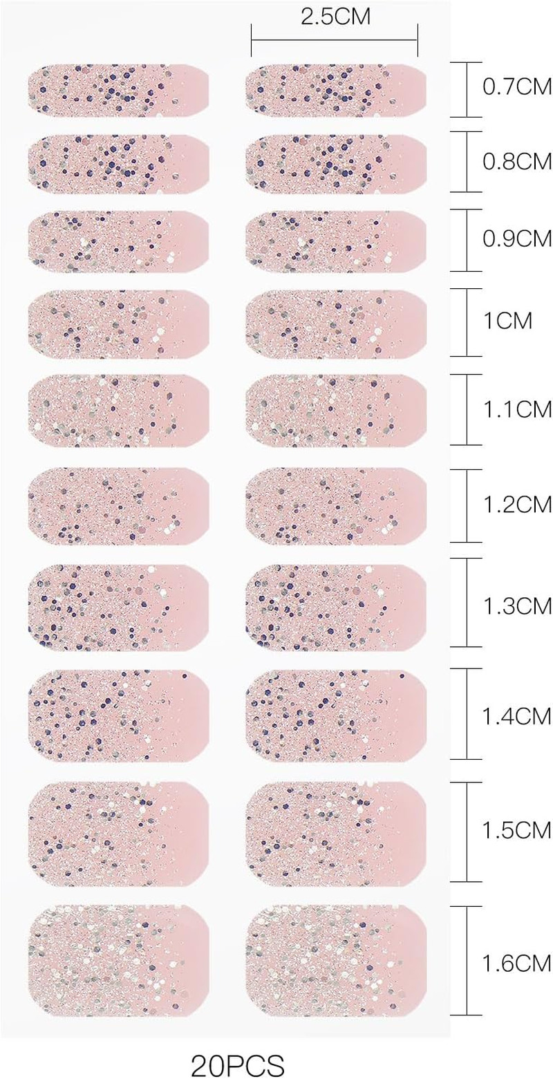 JMEOWIO Gel Nail Stickers Glitter Light Pink Cured Gel Nail Strips Wraps UV/LED