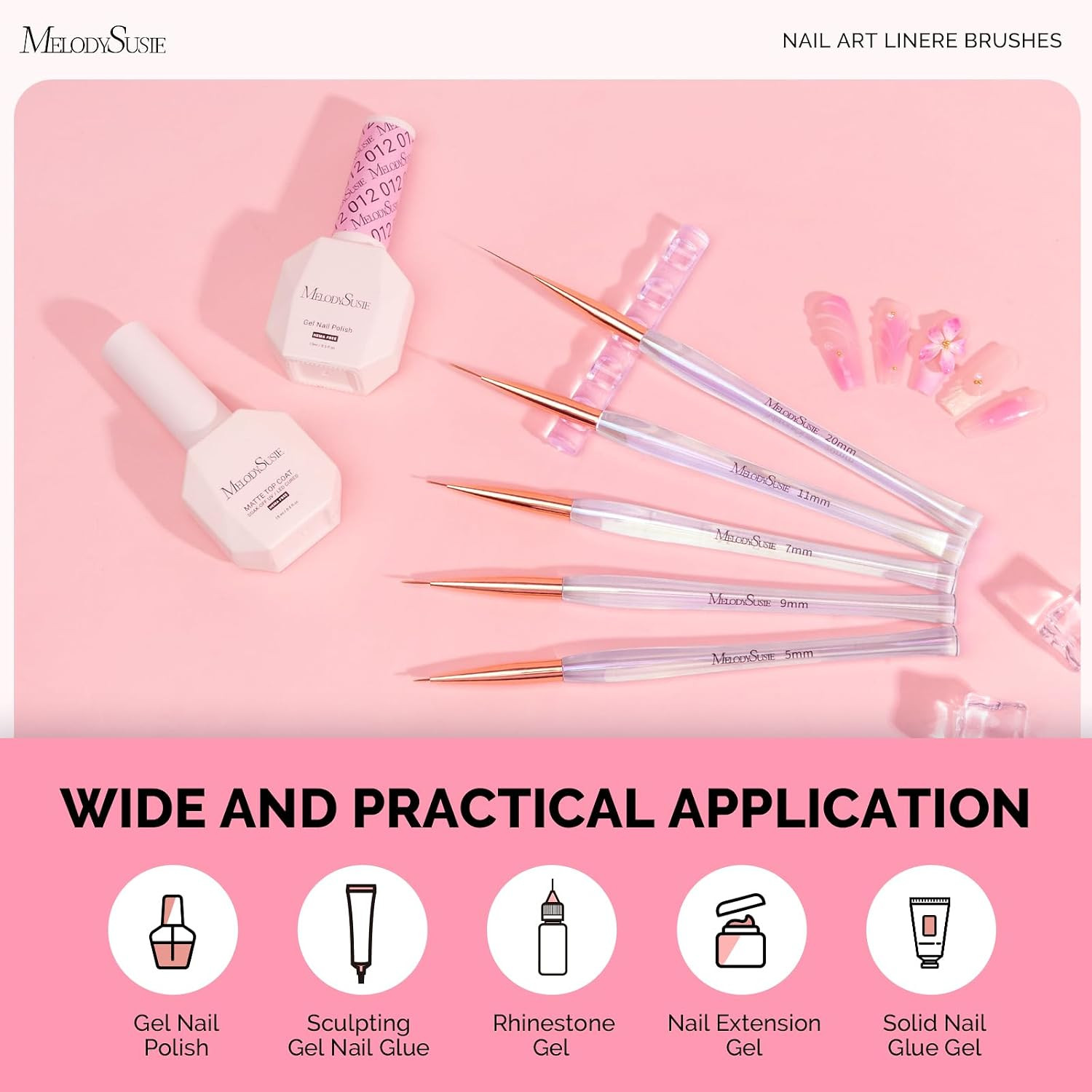 5Pcs Nail Art Liner Brushes with Nail Brush Holder | Gel Polish Painting Art Des
