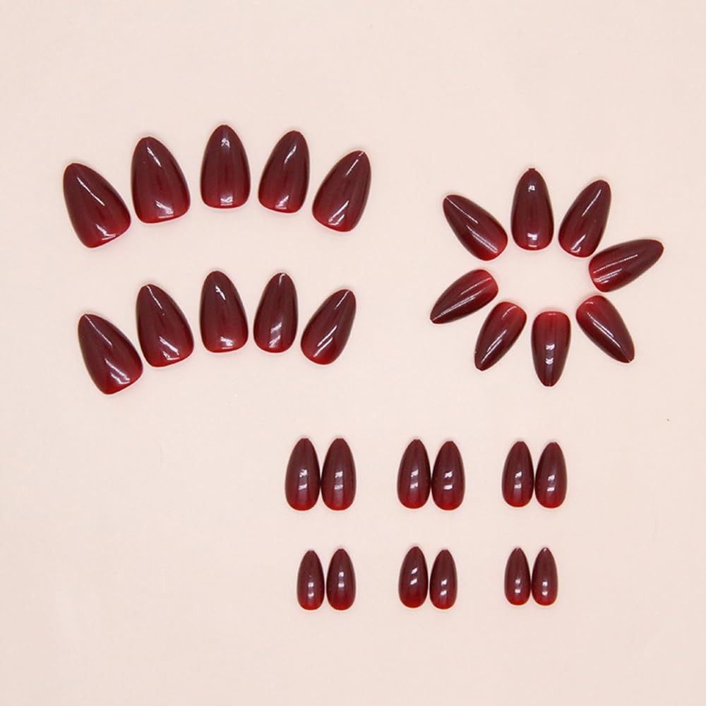 24Pcs Wine Red Press On Nails Short Oval,Thick Acrylic Nails Press Ons,Short …