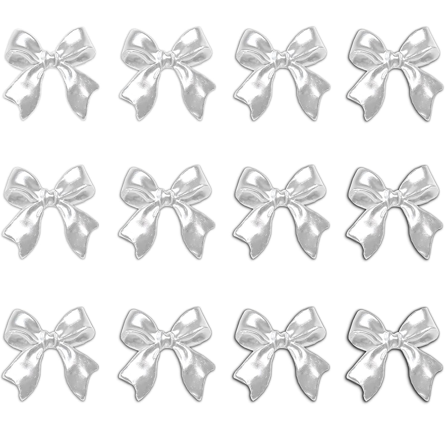 Pearly White 3D Bow Nail Charms, 100 Pieces Resin Bowknot Nail Art Decorations,