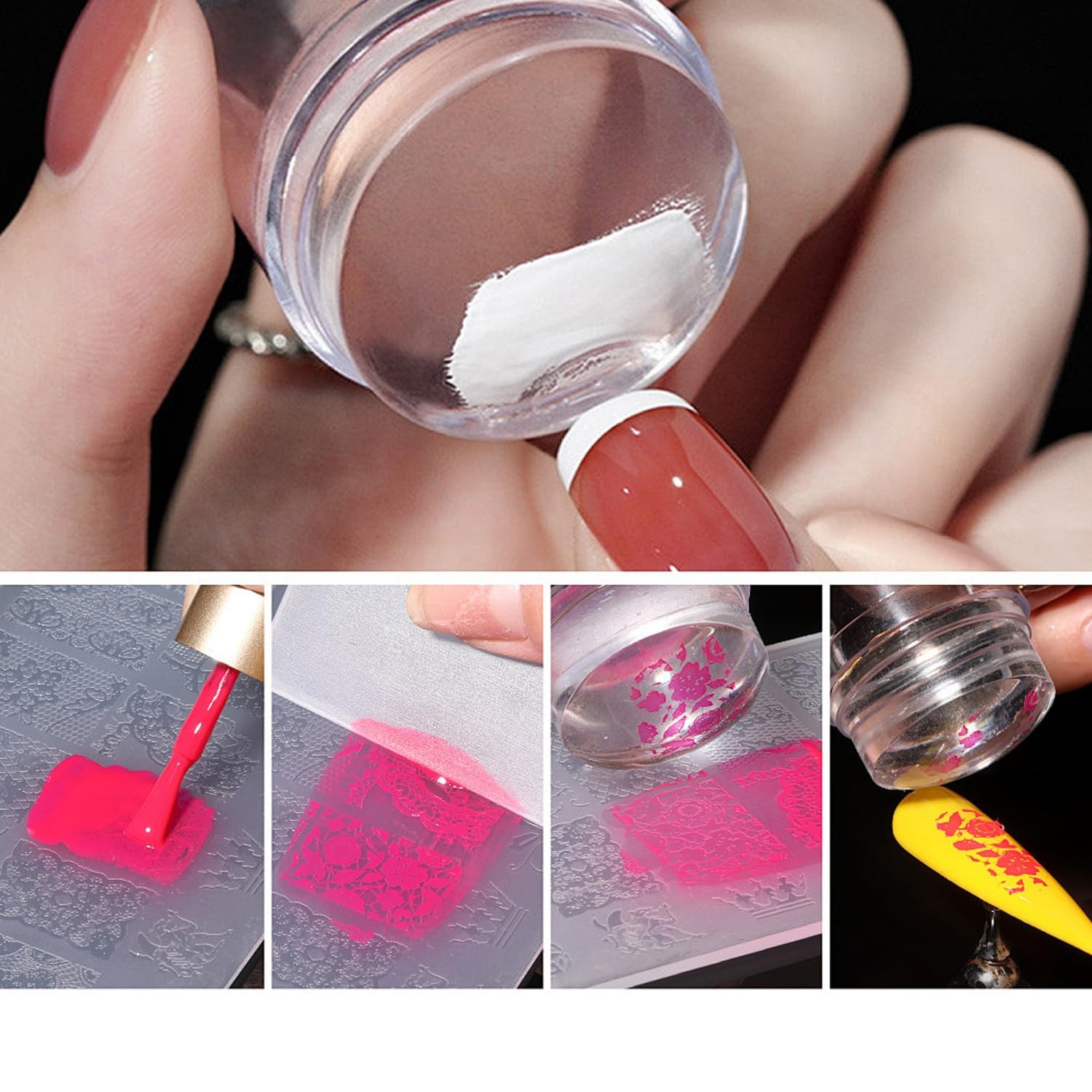 French Tip Nail Stamp Clear Silicone Nail Stamper with Scraper French Nail Ar…