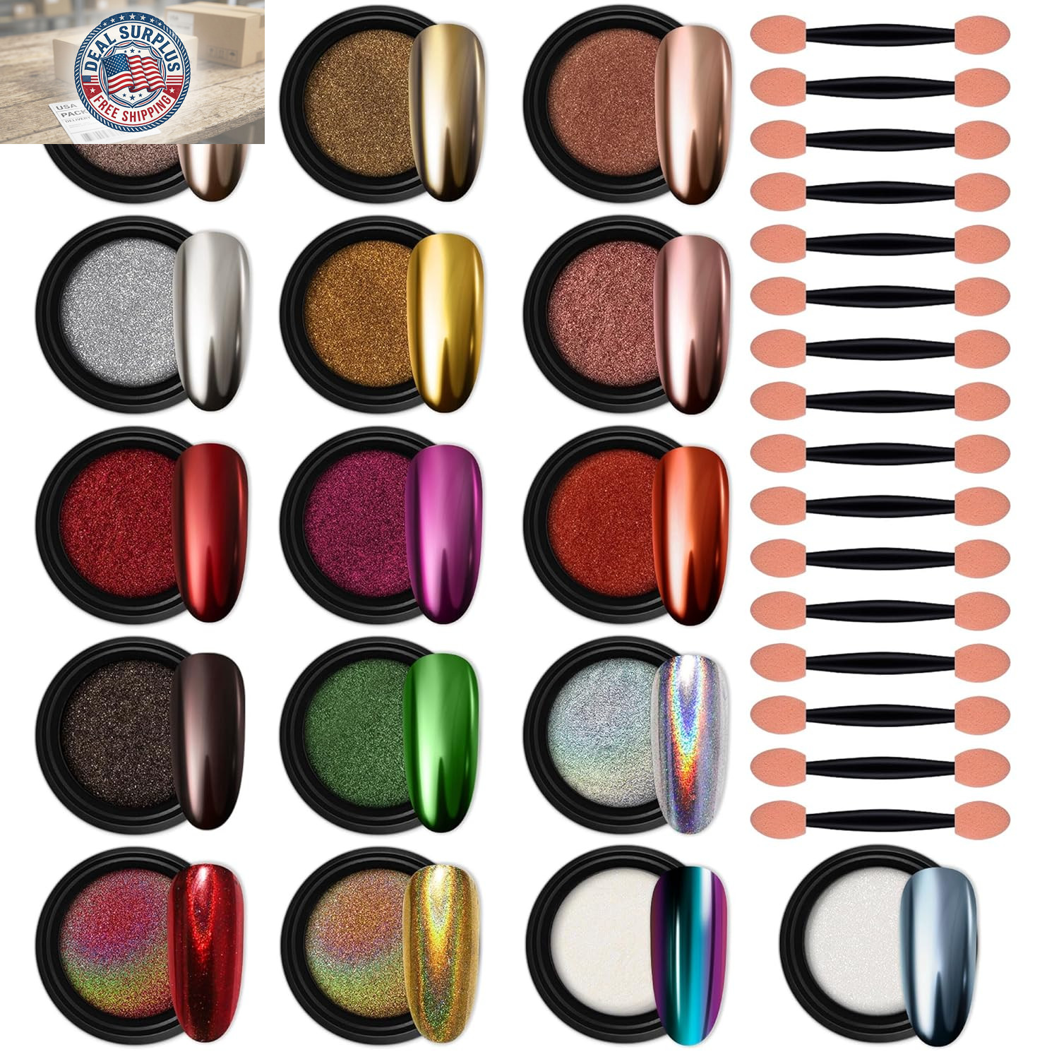 16 Jars Chrome Nail Powder Magic White Pearl Kit Mirror Effect Silver Metallic H