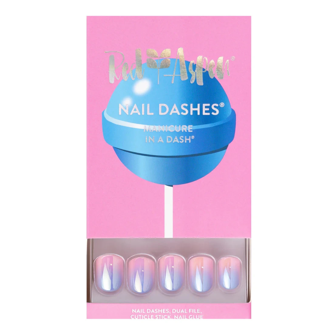 Red Aspen Press On Nails- Tallulah’s Taffy Twist-Short Square | Pink Blue Ombre