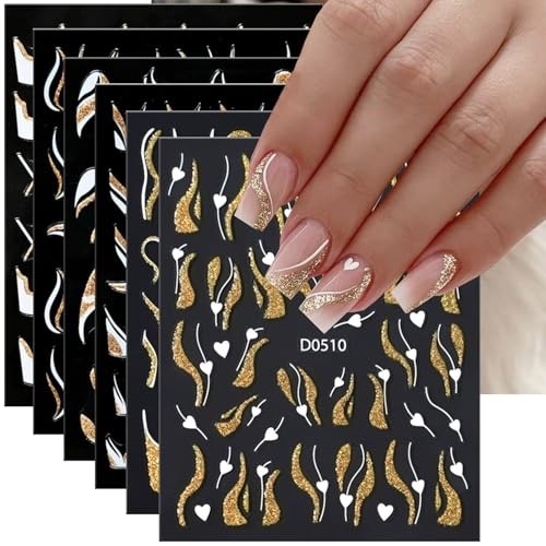 French Nail Decals Gold Irregular Lines Nail Art Stickers Heart Nail Style-8