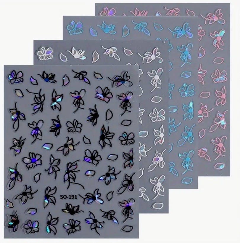 4 Sheets 3D Nail Stickers-ButterflyCharms, Iridescent Finish, Self-Adhesive