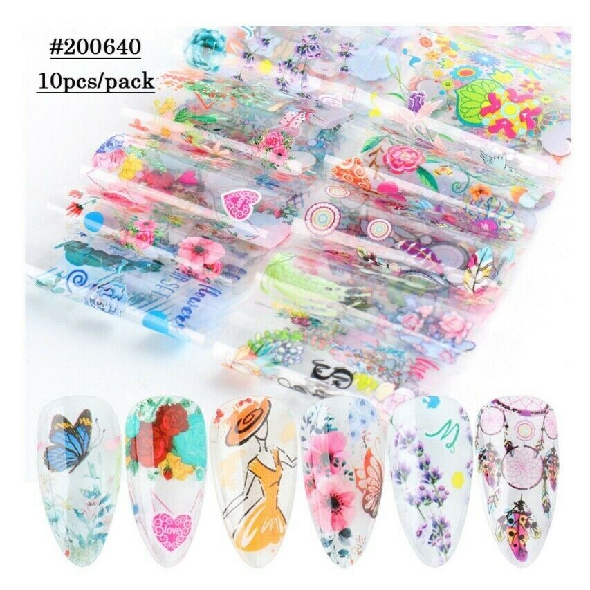 Love Flower Rose Butterfly Nail Foil Transfer Sticker 10pcs 20X4cm 200640