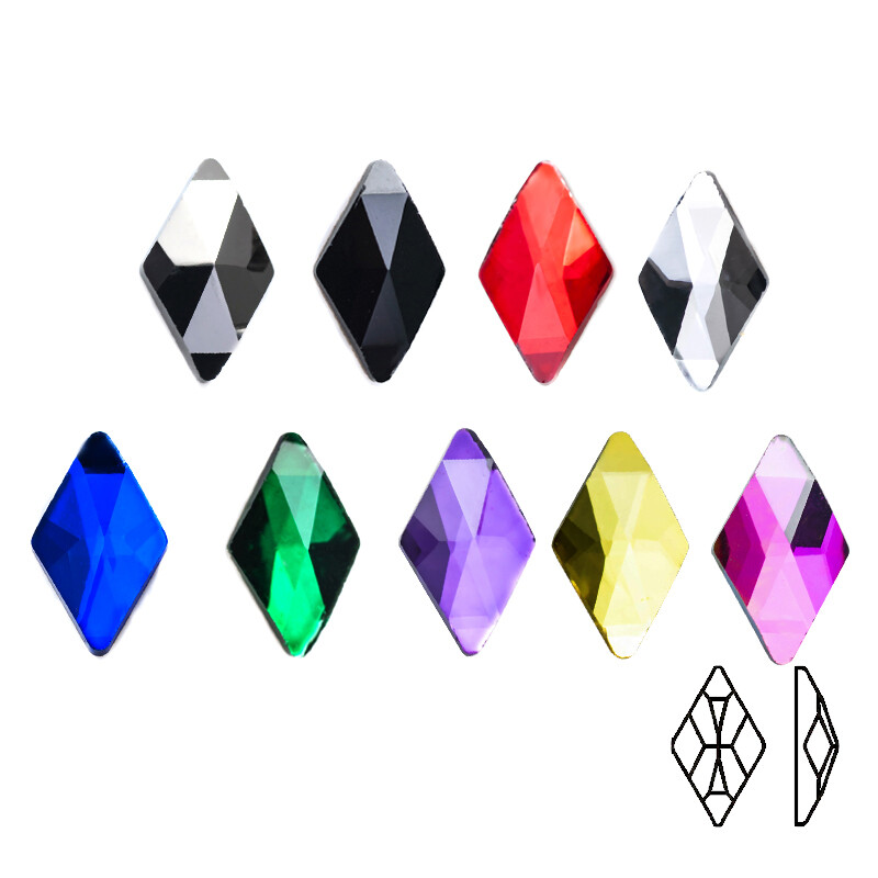 Rhombus 6x10mm Colorful Nail Art Rhinestones Non Hotfix Flat Back Glass Beads