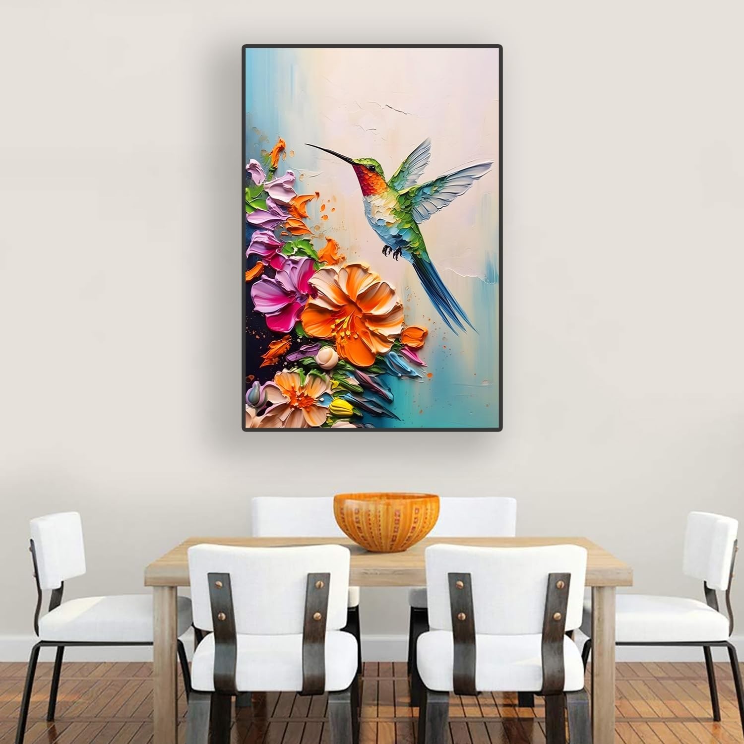 2D No Texture Colorful Painting Style Hummingbird Wall Art,Spring Flowers Can…