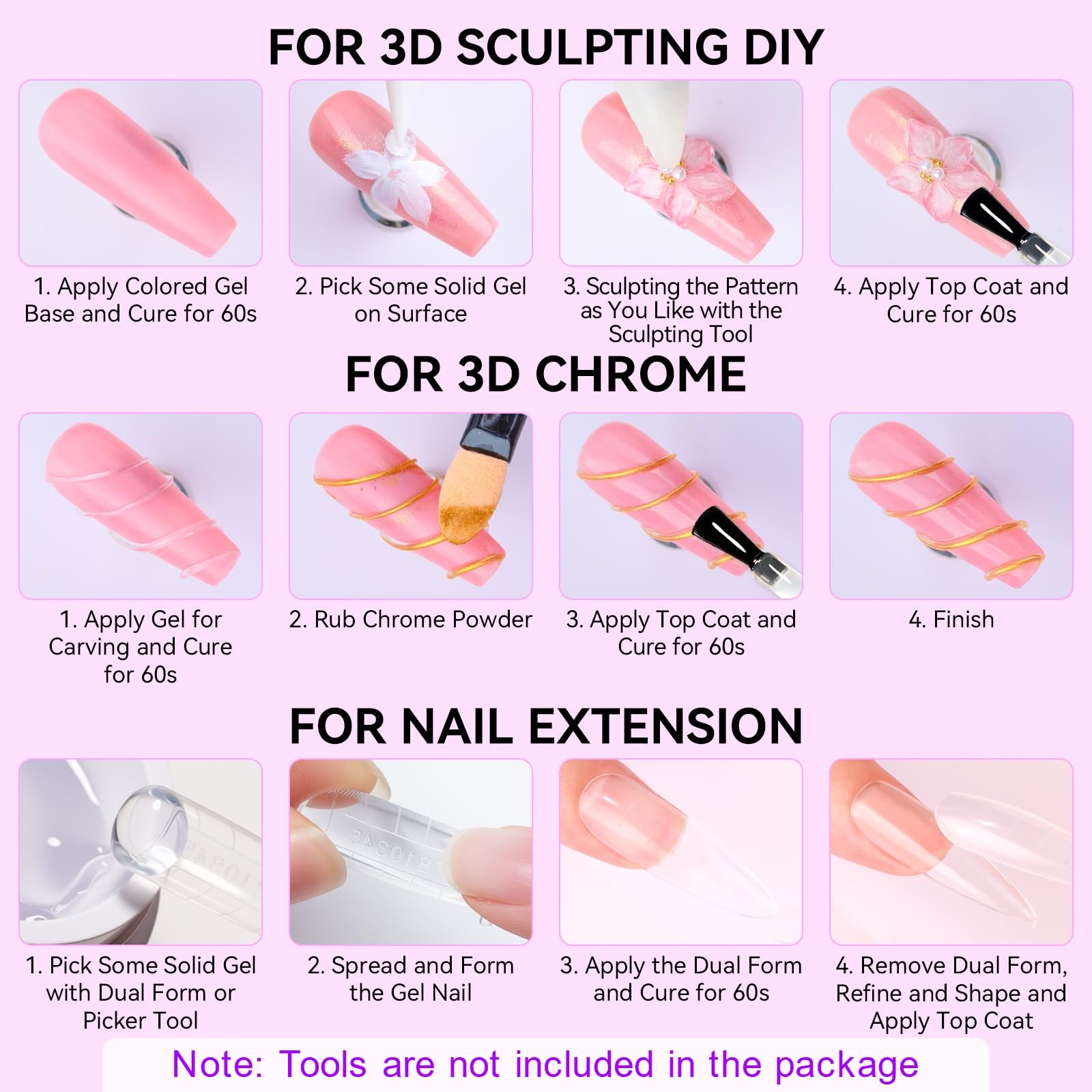 Makartt 3D Gel Nail Art: Clear Sculpting Half Length, Kit