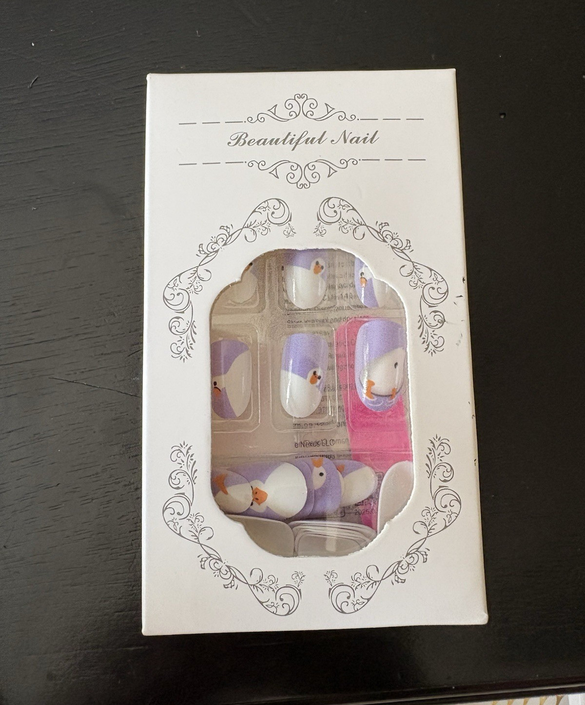 Beautiful Duck Nail Purple & White French Animal Short Square Press-On Nails