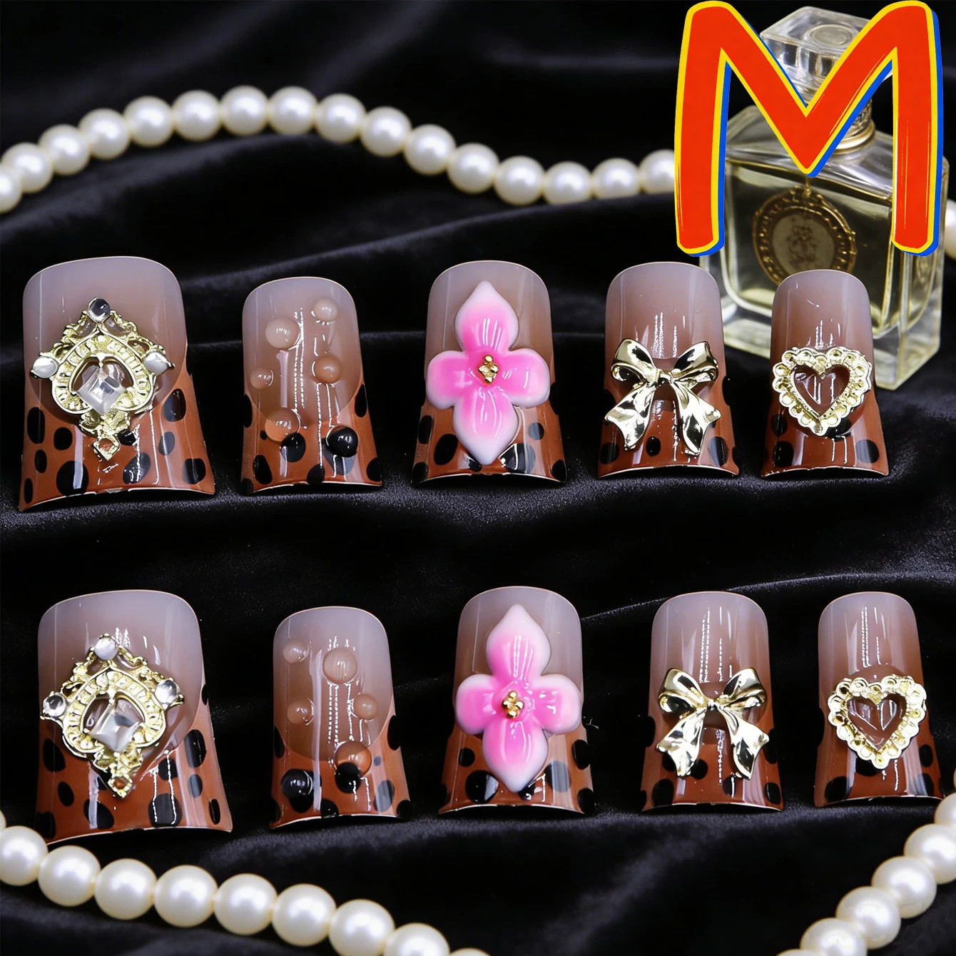Leopard Print Nude Fake Nails 10PCS Short Square Diamond French Pointed Nails