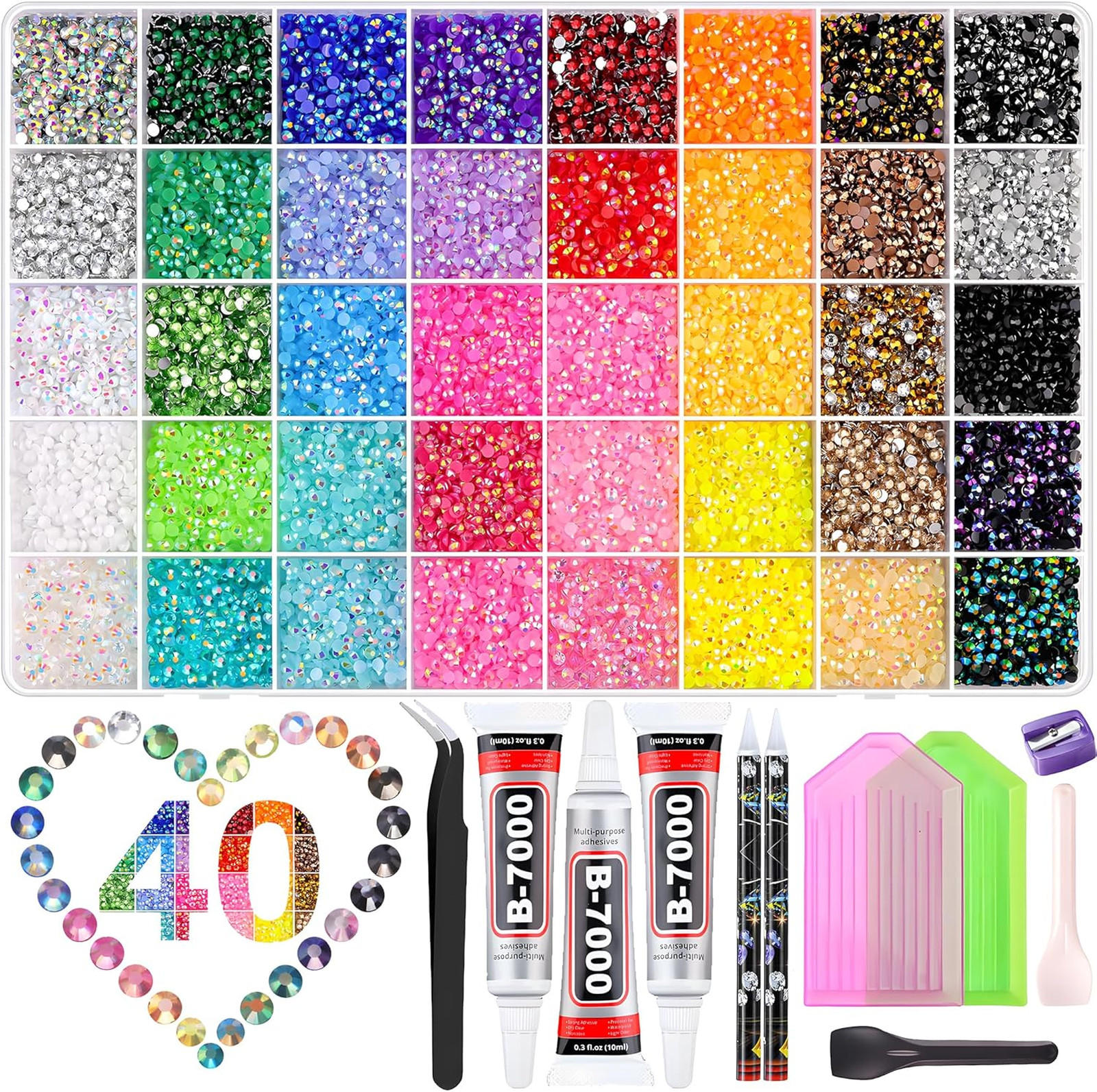 Rhinestone Bedazzling Kit with 40000 Pcs 3mm Resin Jelly Gems 40 Colors for