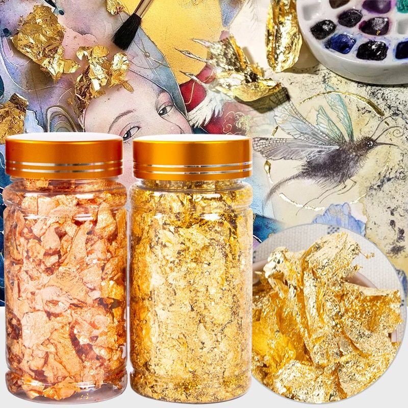3/4/5/10g Shiny Gold Leaf Flakes Sequin Glitter Confetti For Painting / Nail Art
