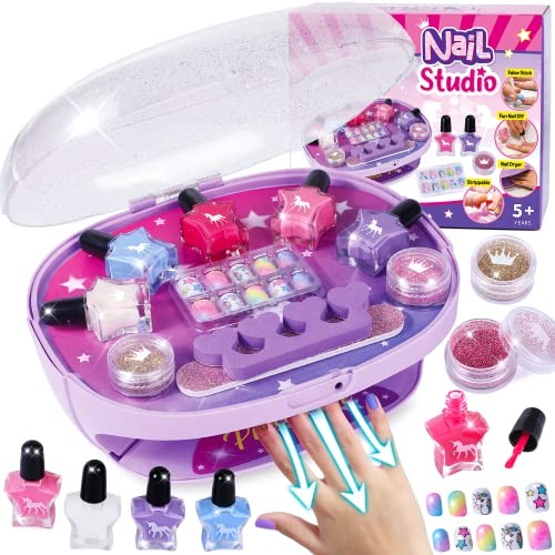 Kids Nail Polish Set for Girls, All-in-One Nail Art Kit – Dryer/ Glitter