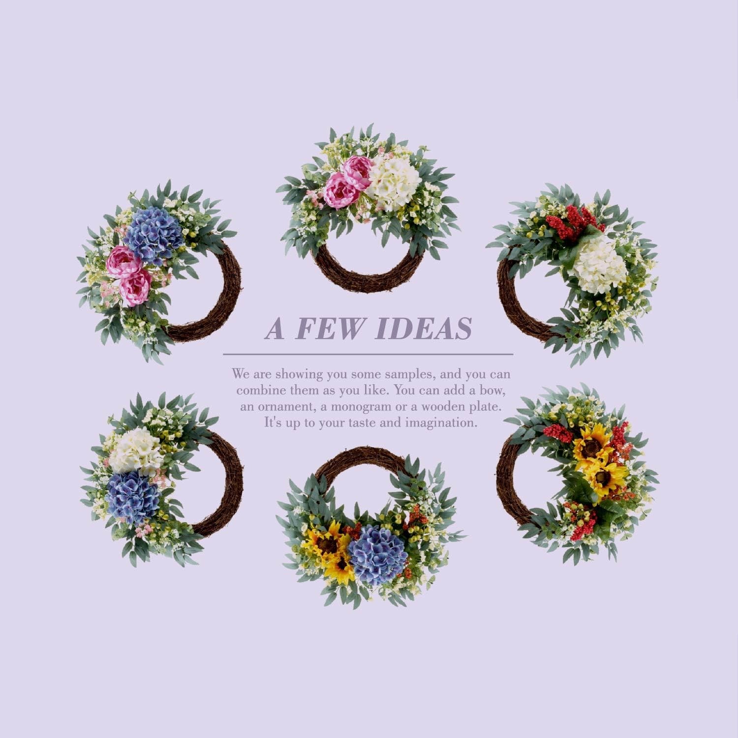 4 in1 All-Season Interchangeable Grapevine Wreath, DIY Kit with Silk Flowers,…