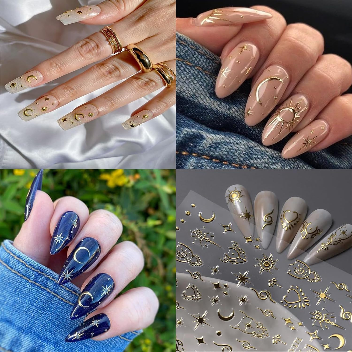 Moon Star Nail Stickers, 3D Self-Adhesive Art Decals Stars Sun Design Stickers L
