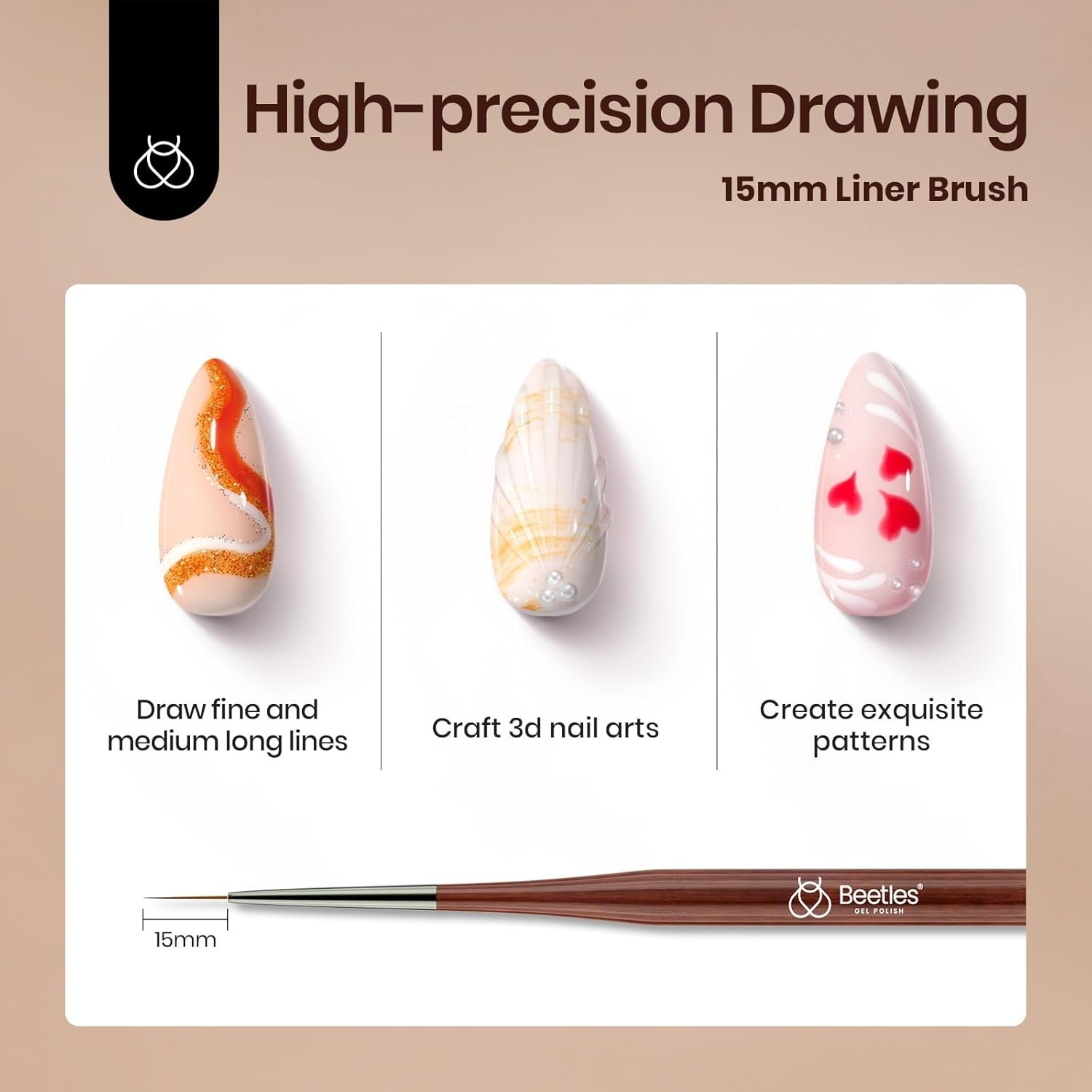 Nail Art Brushes, 6 Pcs Fingernail Art Design Pens, Nail Art Tools, Wood Alloy H