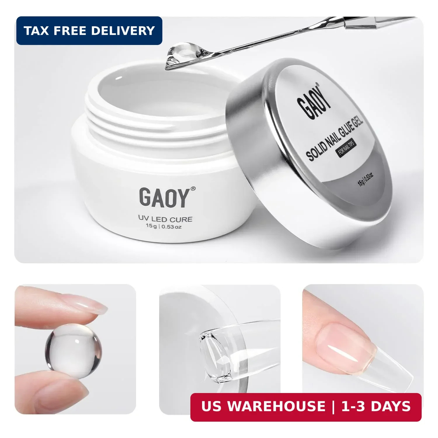 GAOY Solid Nail Glue Gel for Nail Tips, 15g Strong Solid Glue for Press Ons, Fal