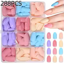 1BOX Candy Color French Short Square False Nails Pink/Green/Purple Full Cover Ma