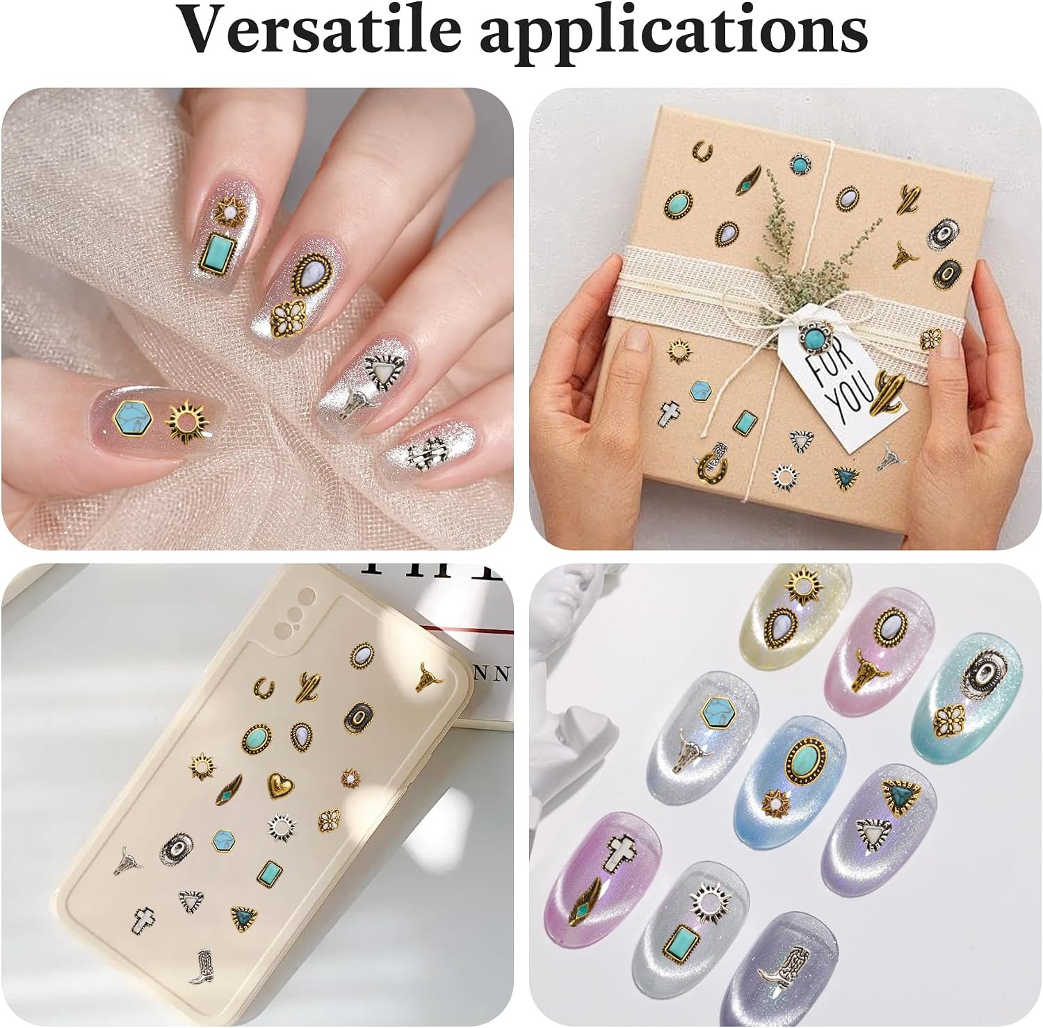 62 PCS Western Nail Charms – 3D Vintage Western Nail Charms and Gems Art Cowboy