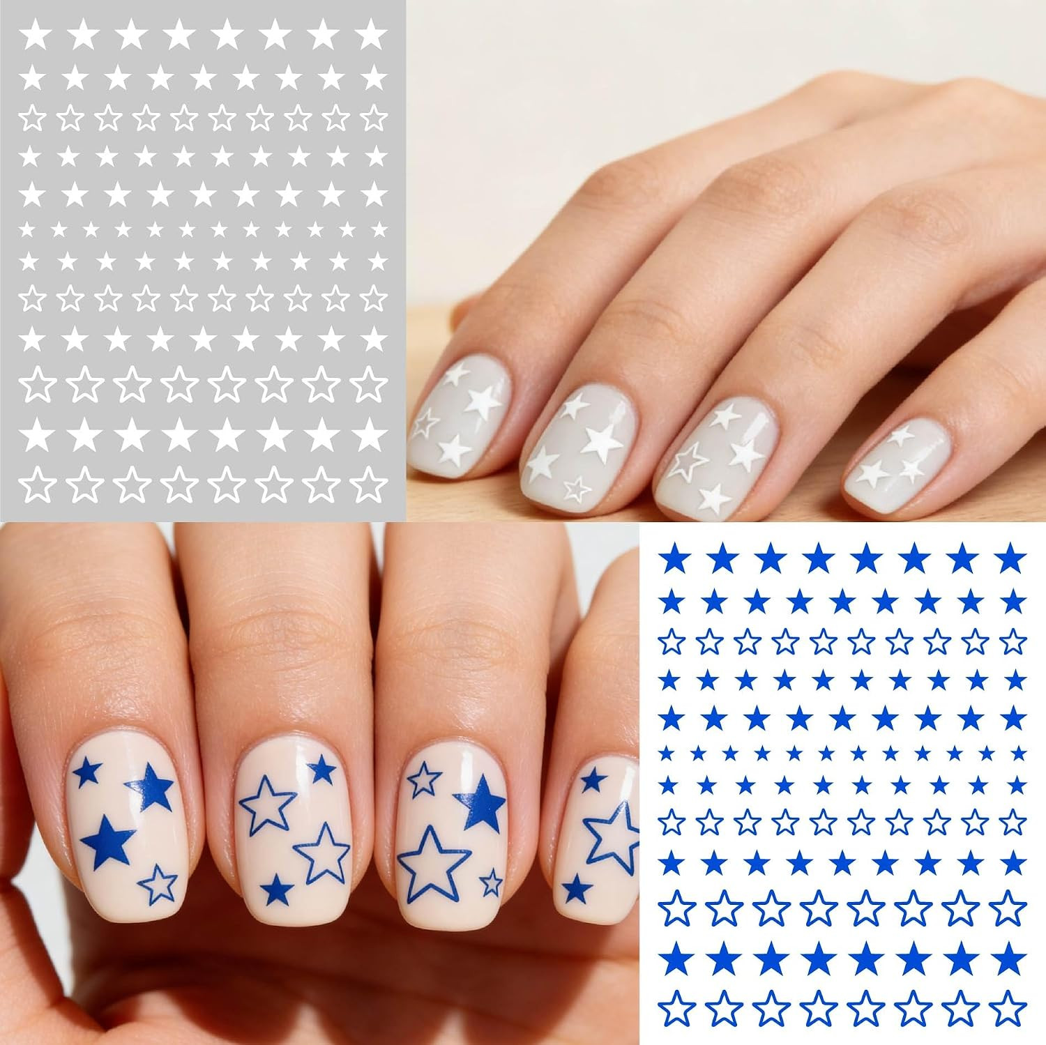 Red Blue White Star Nail Art Stickers, 3D Self-Adhesive 4Th of July Nail